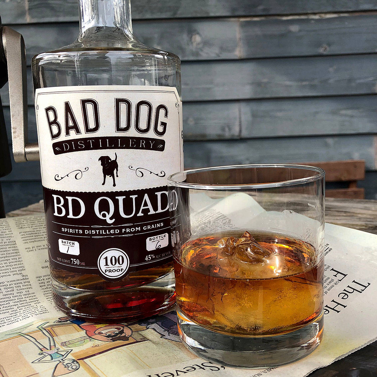 Bad Dog Distillery’s BD Quad is made from equal parts rye, corn, wheat and barley. (Aaron Swaney)