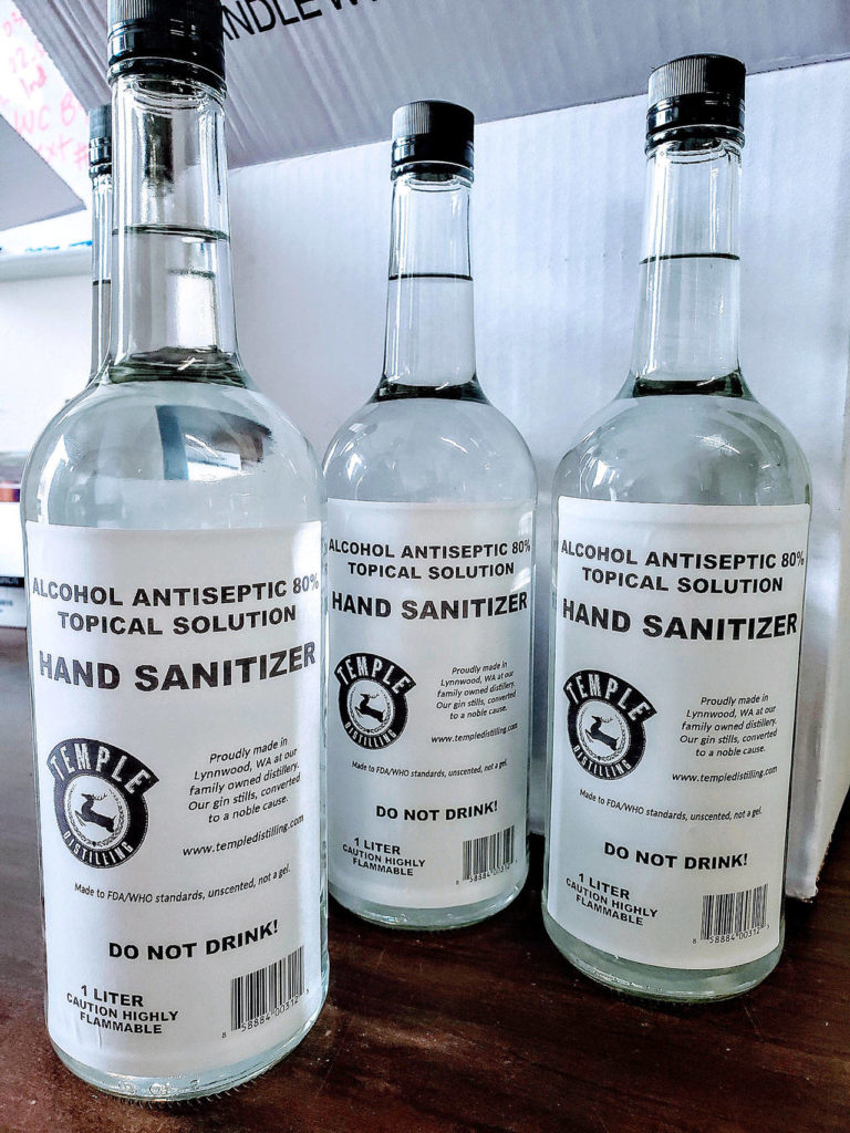 Lynnwood’s Temple Distilling is using its equipment to make hand sanitizer for first responders and hospital staff. (Temple Distilling Co.)
