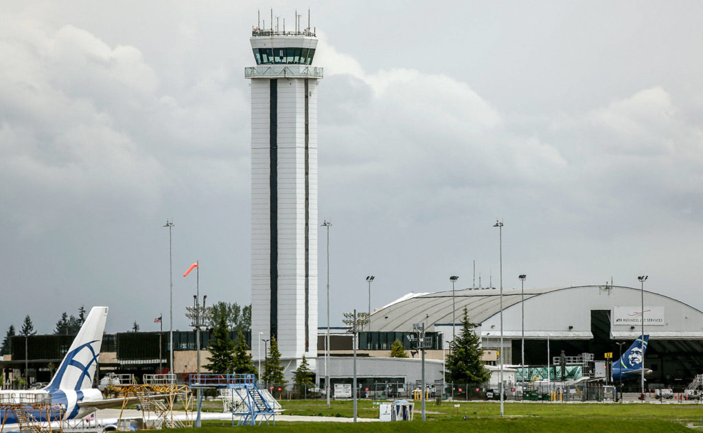 Paine Field Airport received only $157,000 in CARES Act Stimulus Money. By comparison, Bellingham International Airport, which served 300,000 fewer customers in 2019, received $5 million. (Kevin Clark / The Herald)
