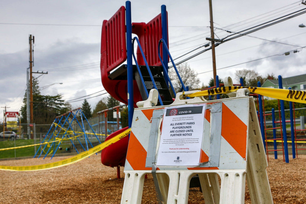 Edgewater Park is among the hundreds of parks closed around Snohomish County amidst the COVID-19 quarantine. (Kevin Clark / The Herald)
