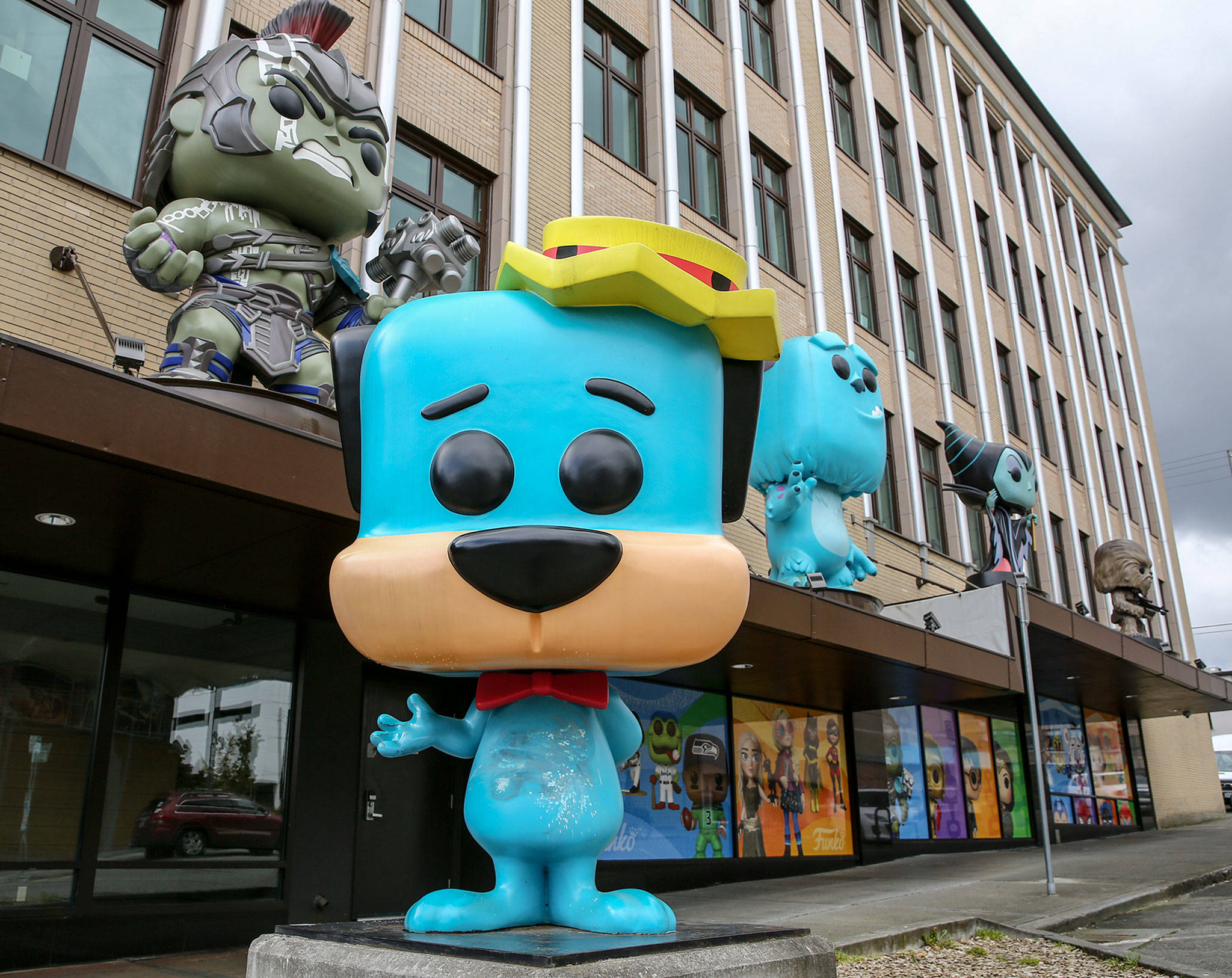 With many employees working from home, the Funko headquarters in downtown Everett was quiet on Thursday. (Kevin Clark / The Herald)