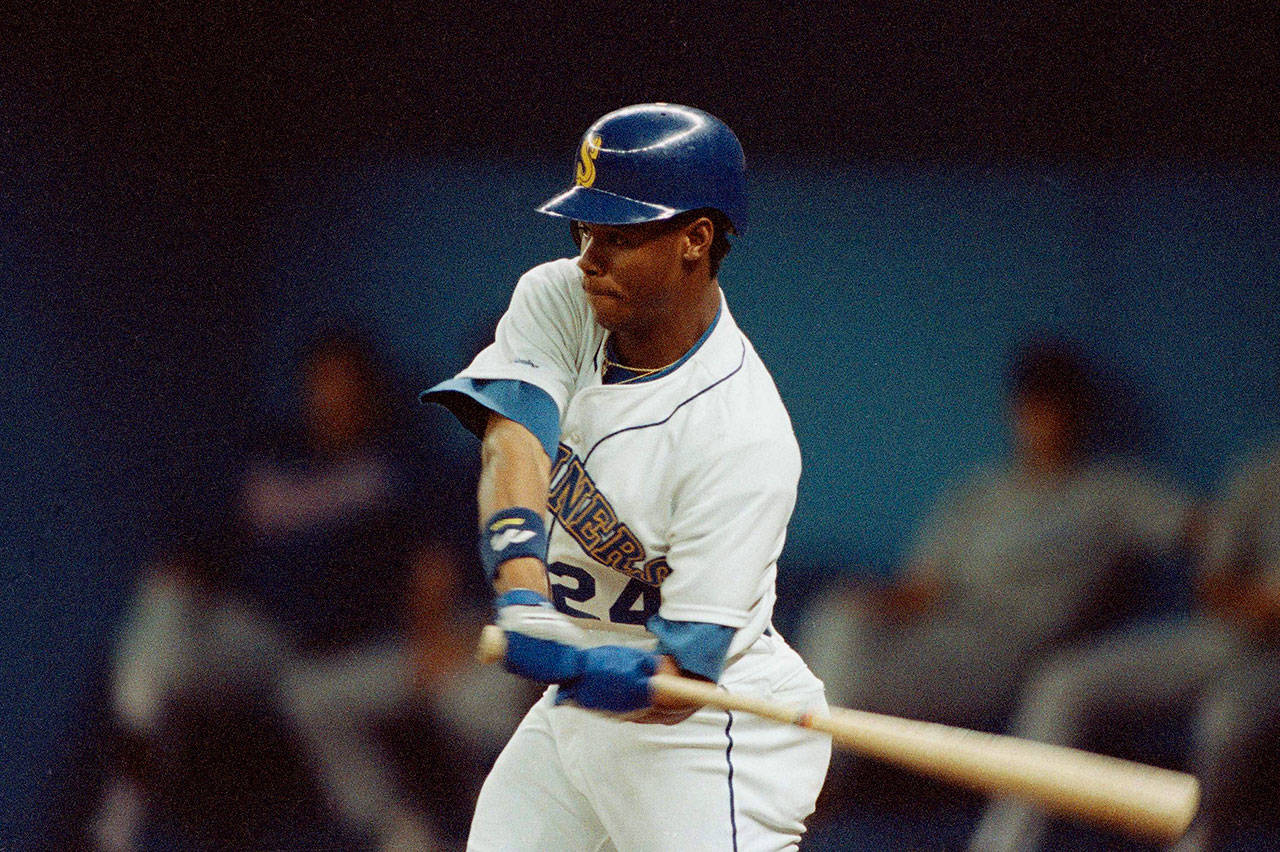 The Mariners’ Ken Griffey Jr. made his major-league debut in 1989 and hit the second pitch he saw four a double in a game against the Athletics on April 4, 1989, at the Kingdome in Seattle. (AP Photo/Robert Kaiser)