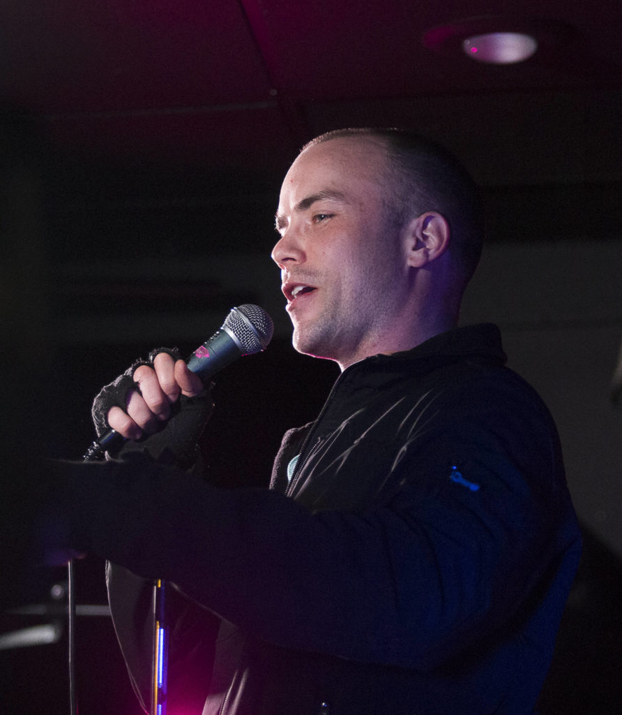 Comedy Garage co-host Blake Kiltoff performs a stand-up routine at Tony V’s in Everett. (Andy Bronson / Herald file)
