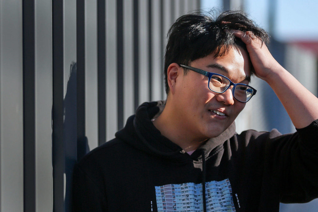 Daniel Han, a resident assistant, at Everett Community College’s Mountain View Hall. (Kevin Clark / The Herald)
