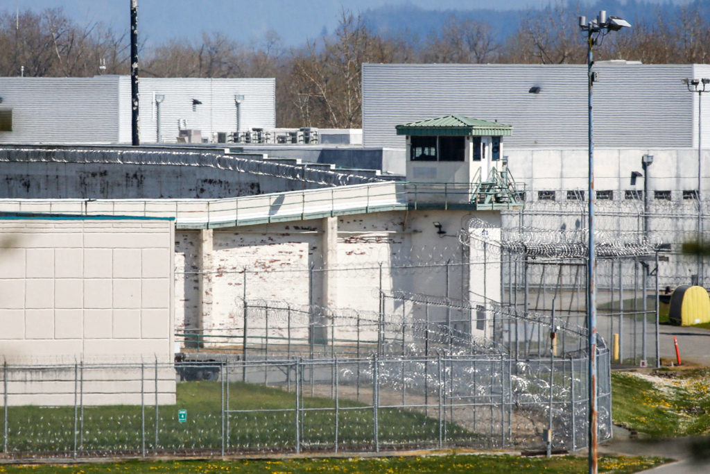 The Monroe Correctional Complex on Thursday. Inmates disrupted operations Wednesday night after six inmates tested positive for COVID-19. (Kevin Clark / The Herald)
