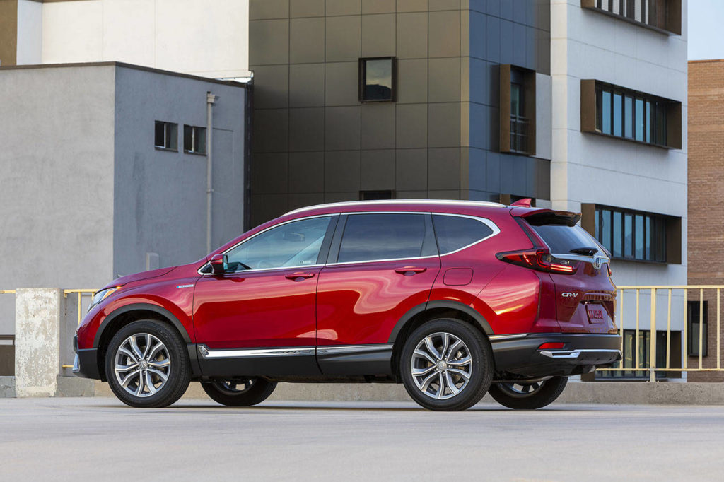 The 2020 Honda CR-V Hybrid has a fuel economy rating of 40 mpg for city driving. (Manufacturer photo)
