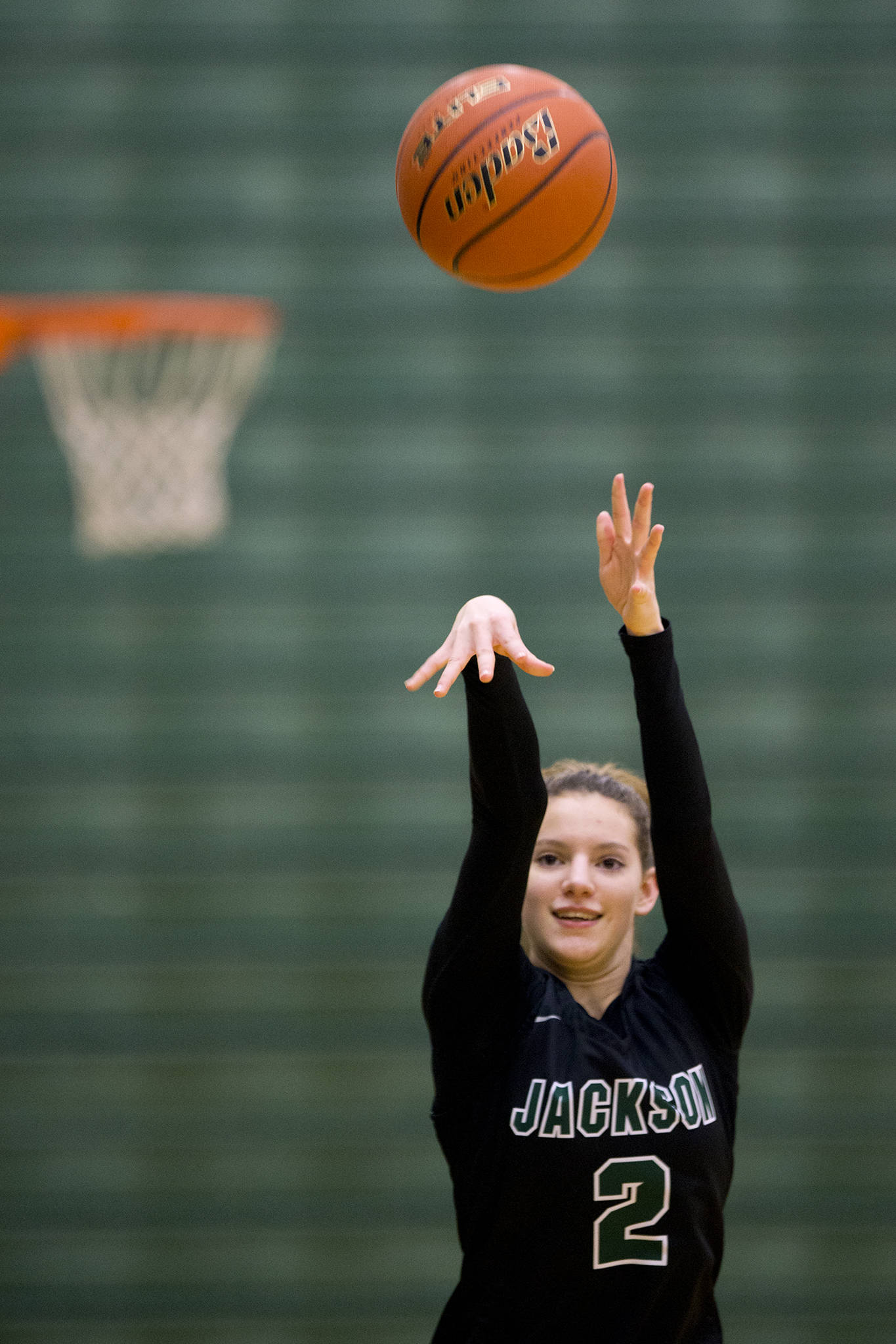 Mack Konig practices with her Jackson High teammates Feb. 3 in Everett. (Andy Bronson / The Herald)