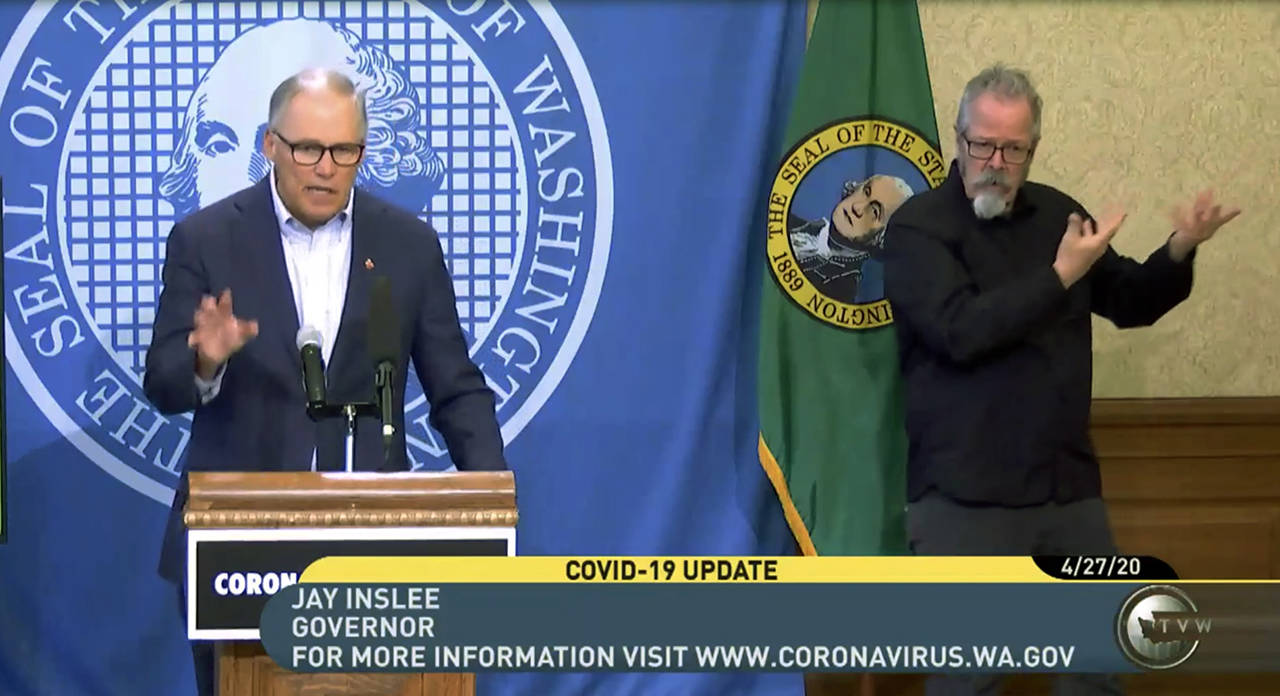 Gov. Jay Inslee discusses COVID-19 on April 27. (TVW)