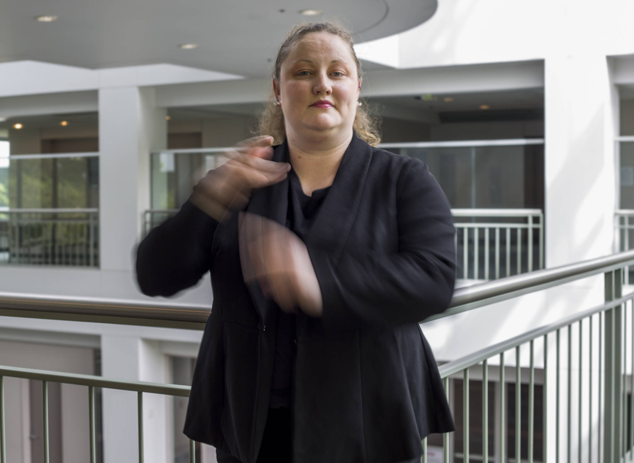 Essential worker Marissa Foley, an ASL/English interpreter. (Olivia Vanni / The Herald)