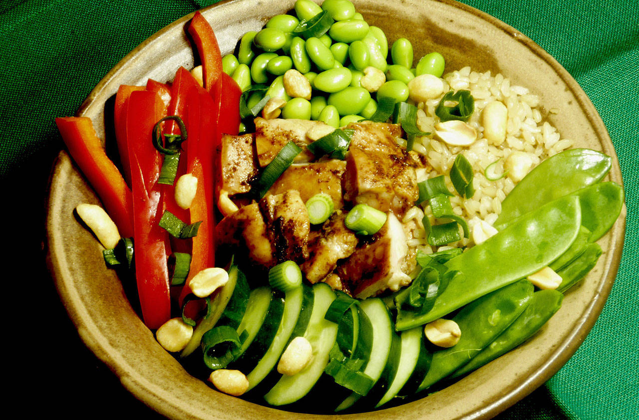 This Asian bowl is a fast, colorful and tasty dish for Mother’s Day. (Linda Gassenheimer)