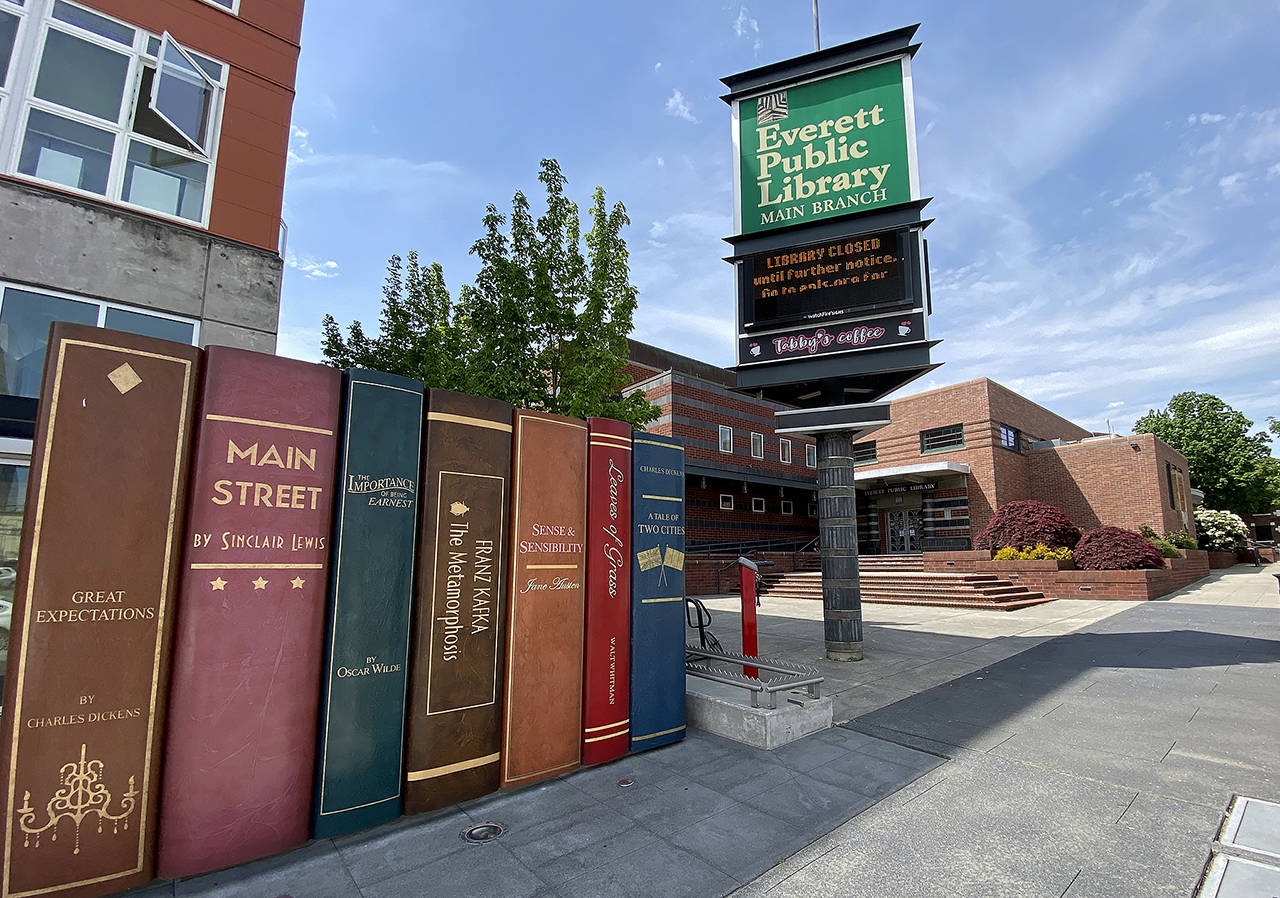 The Everett Public Library shed 23 employees after the stay-home order. (Sue Misao / The Herald)
