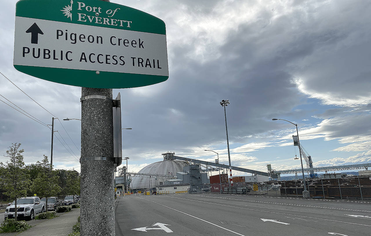 The Pigeon Creek Trailhead begins at the corner of Terminal and Federal avenues. (Sue Misao / The Herald)