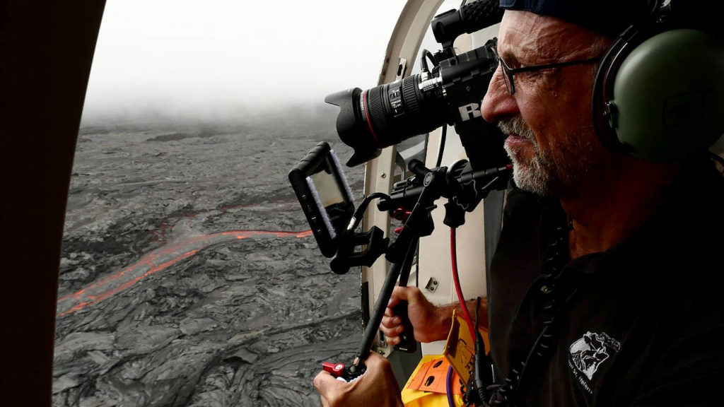 Filmmaker Michael Lienau captures footage of the Kilauea volcano in Hawaii in 2018. In 1980, he was a 20-year-old member of a film crew that was trapped on Mount St. Helens just days after the eruption. (Jeff Rogers photo)
