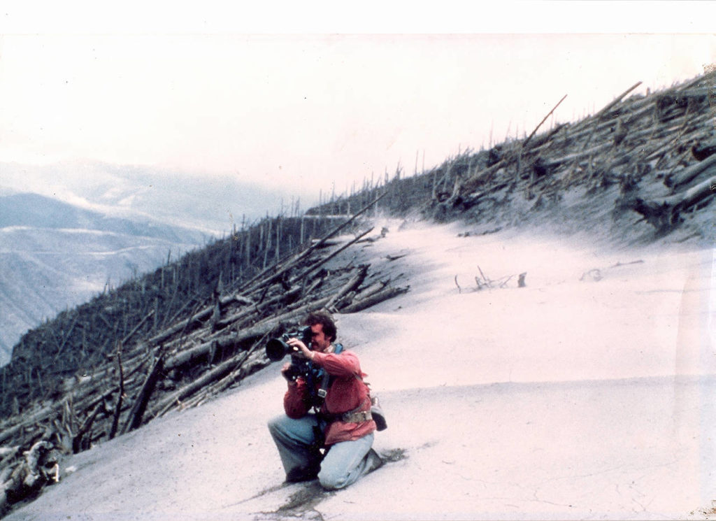 Michael Lienau, a Camano Island filmmaker, captures the aftermath of the Mount St. Helens eruption just days after the 1980 blast. (Russell Johnson photo)
