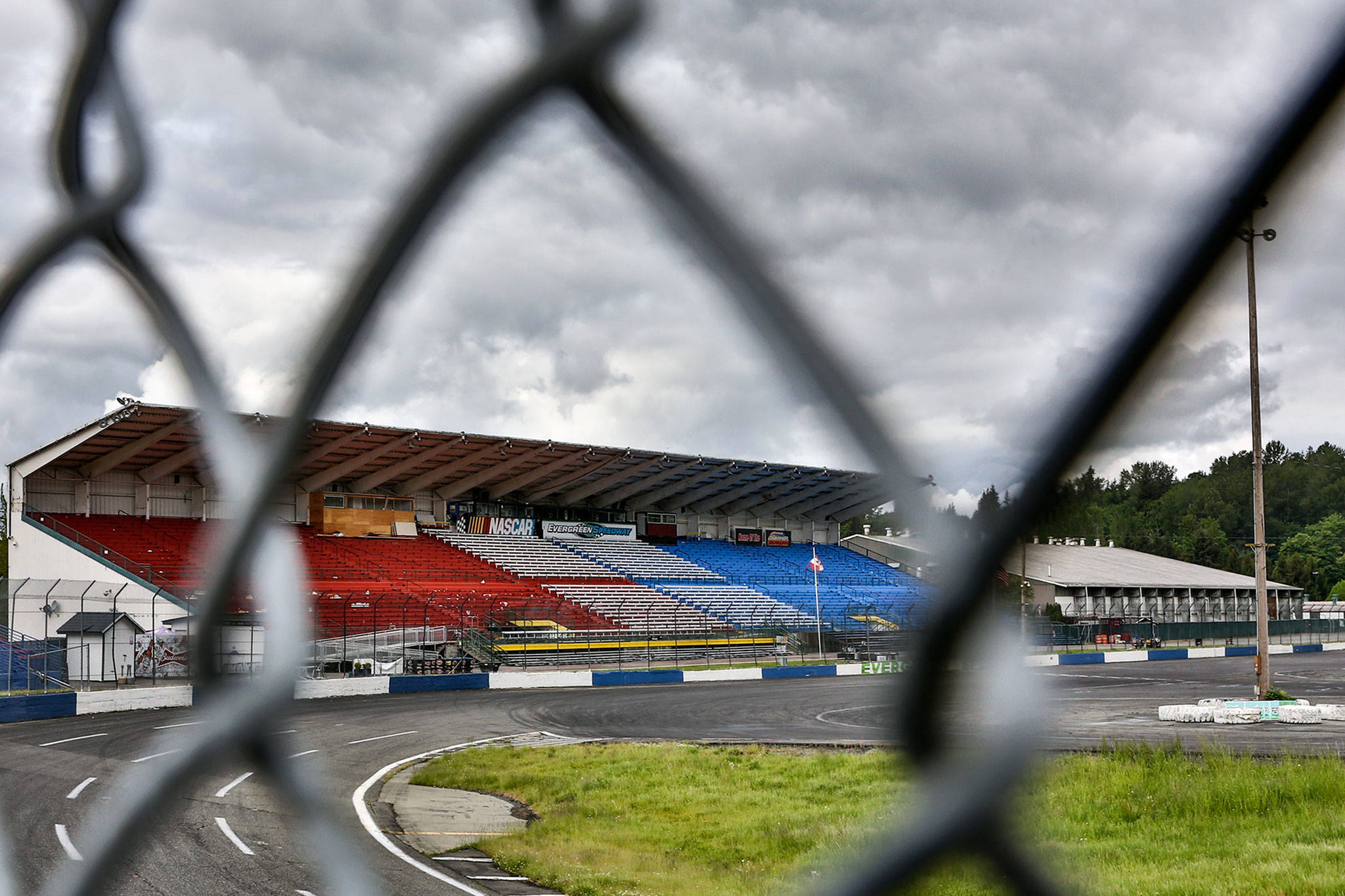 Evergreen Speedway remains closed due the stay-at-home order while NASCAR will run its first race Sunday since the pandemic began. (Kevin Clark / The Herald)