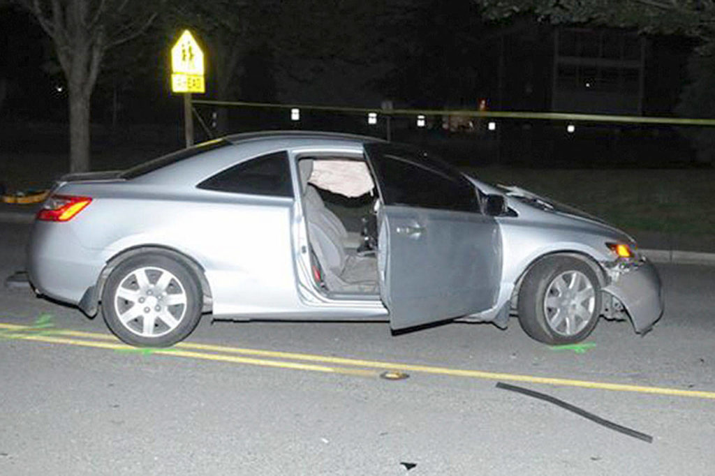 A 27-year-old man allegedly pulled out in front of an Edmonds Police Department officer on 212th Street Southwest, causing a crash that injured both of them. They were taken to Harborview Medical Center for injuries that weren’t life-threatening and later released. (Lynnwood Police Department)
