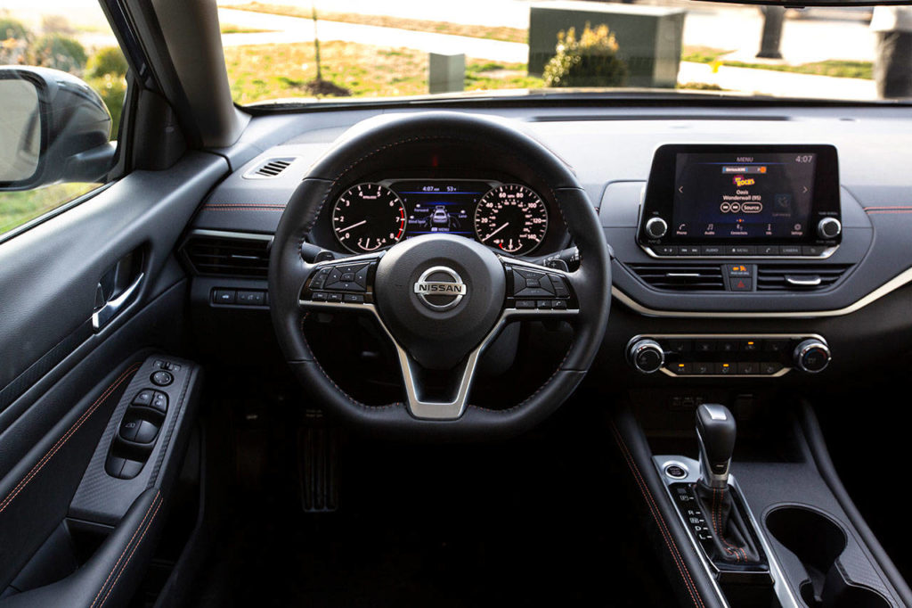 The 2020 Nissan Altima interior includes an 8-inch multimedia system with standard Android Auto and Apple CarPlay compatibility. (Manufacturer photo)
