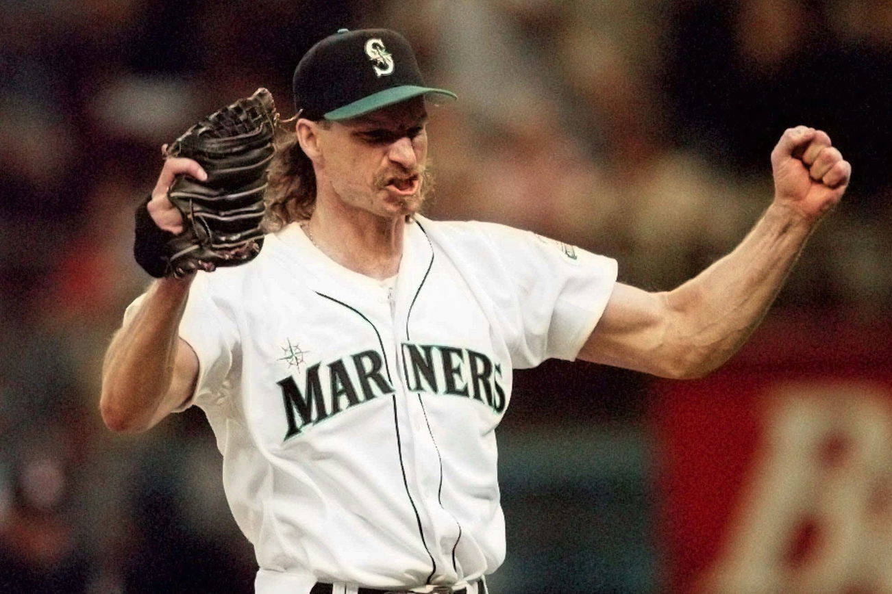 Randy Johnson threw the first no-hitter in Seattle Mariners franchise history. (AP Photo/Elaine Thompson)