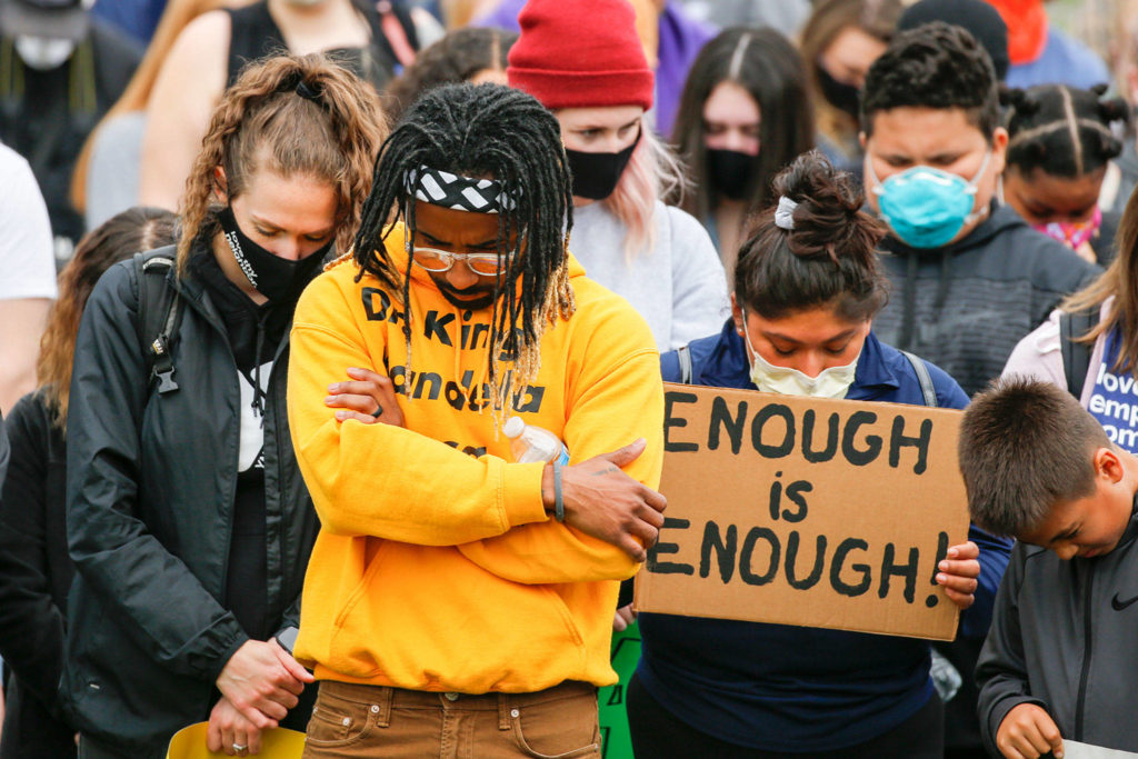 Justice March for George Floyd in Monroe on Thursday morning. (Kevin Clark / The Herald)
