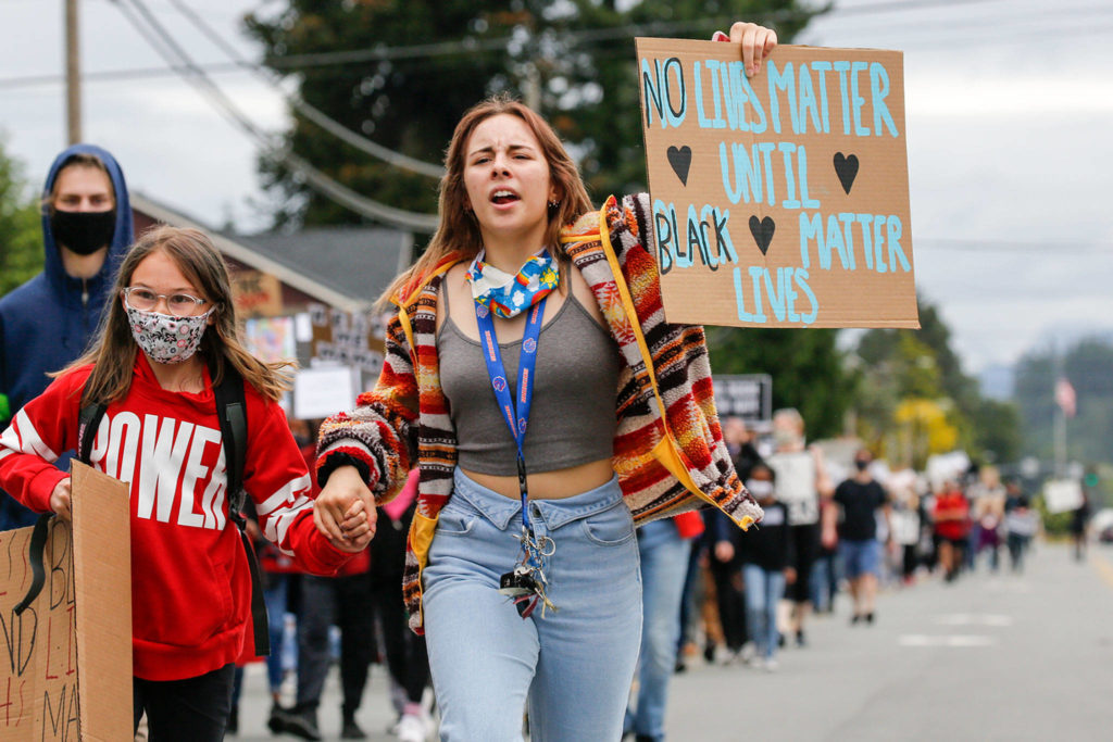 Justice March for George Floyd in Monroe on Thursday morning. (Kevin Clark / The Herald)
