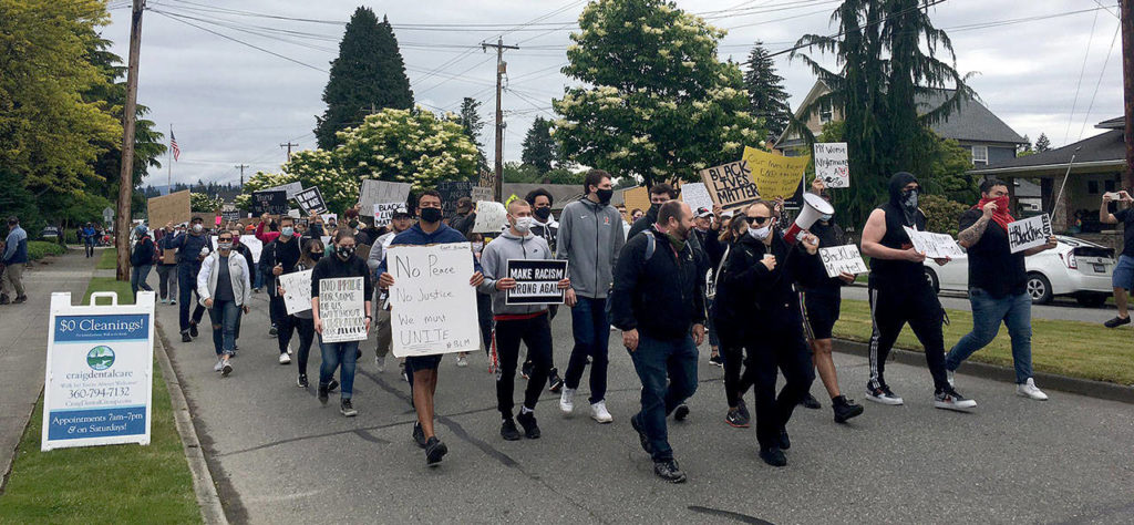 Hundreds of people showed to participate in the Justice March for George Floyd in Monroe on Thursday. (Nick Patterson / The Herald) 
