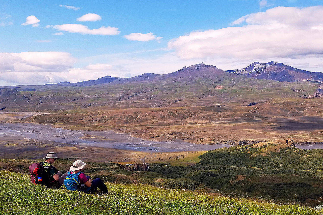 Hikers atop Valahnukur mountain in Iceland are rewarded with 360-degree views. (Rick Steves’ Europe)