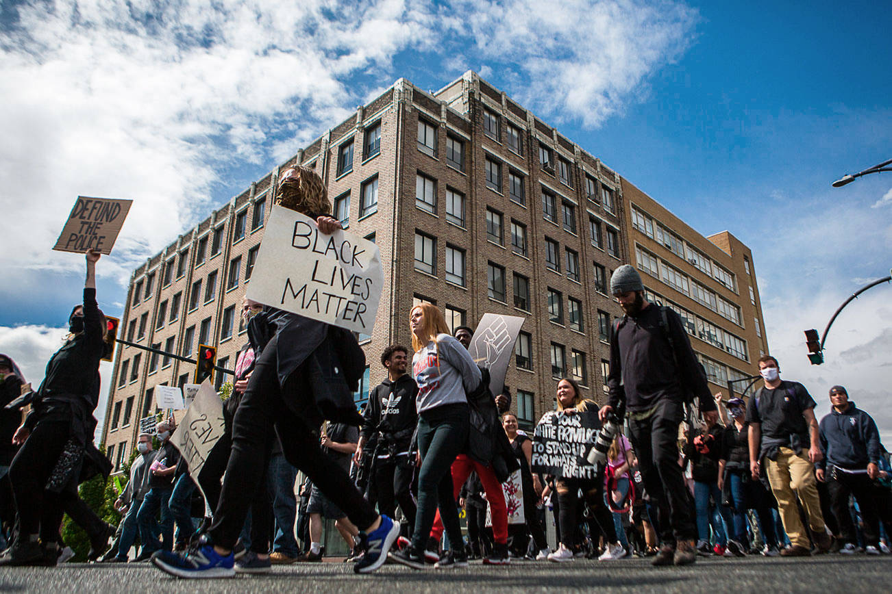 Hundreds march through Everett, take a knee for George Floyd