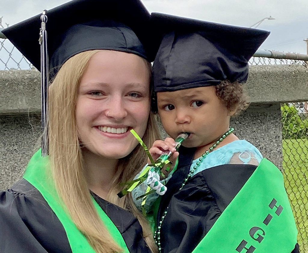 Sequoia High School graduate Mackenzie Roberts, pictured with her daughter, Emma, was awarded a $2,000 scholarship from the Rotary Club of Everett. (Kelly Shepherd)
