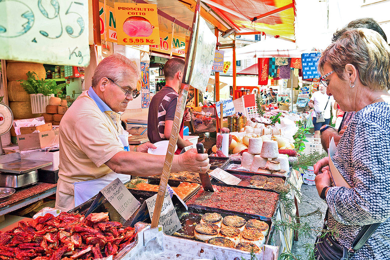 Take a walk through Palermo’s Ballaro Market to assemble a delectable moveable feast. (Dominic Arizona Bonuccelli / Rick Steves’ Europe)