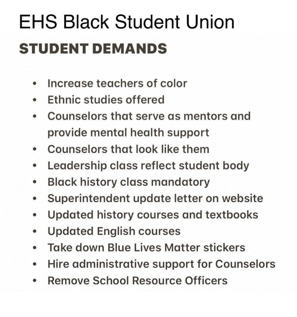 The Everett High School Black Student Union issued demands for equity, racial justice and representation to the Everett School District. (Everett High School Black Student Union)
