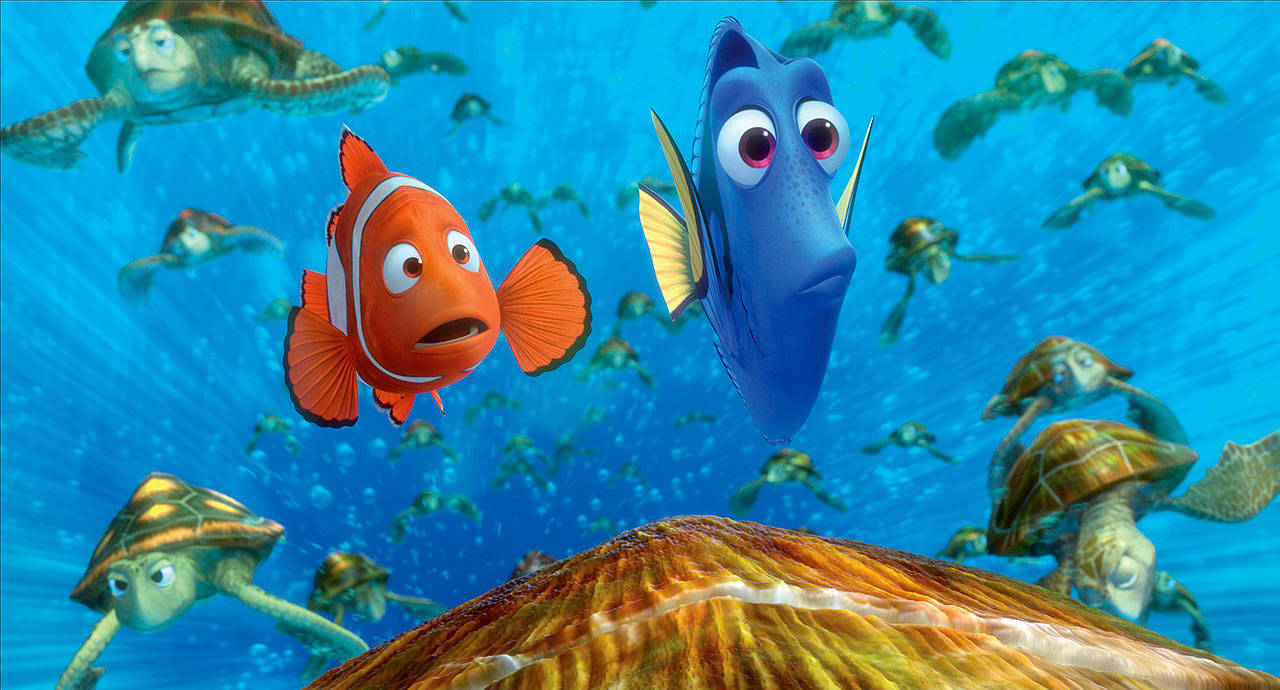 Marlin (Albert Brooks) and Dory (Ellen DeGeneres) find themselves on the East Australian Current in “Finding Nemo.”