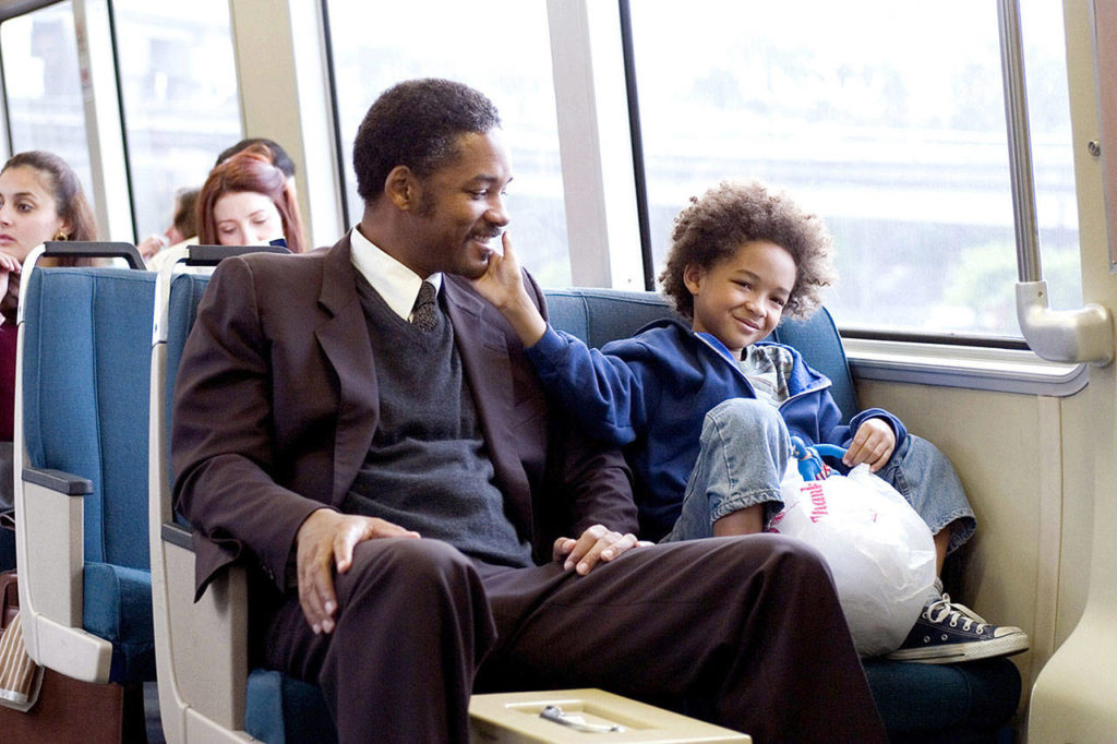 Will Smith plays opposite his real-life son, Jaden Smith, then 8 years old, in “The Pursuit of Happyness.” (Columbia Pictures)
