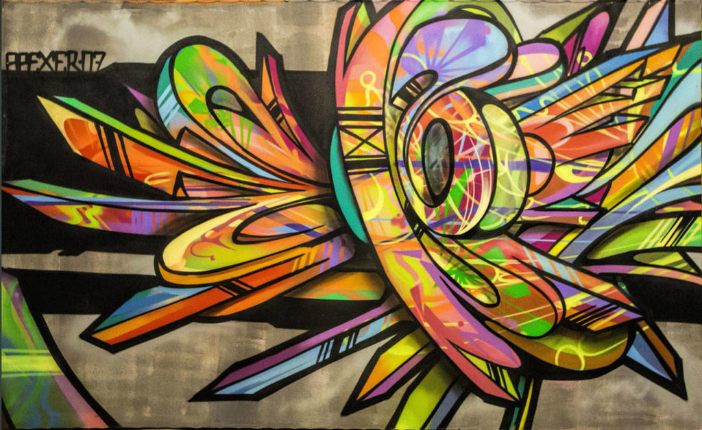 Spray paint on canvas, 6 feet by 10 feet, 2007, made by Apexer.
