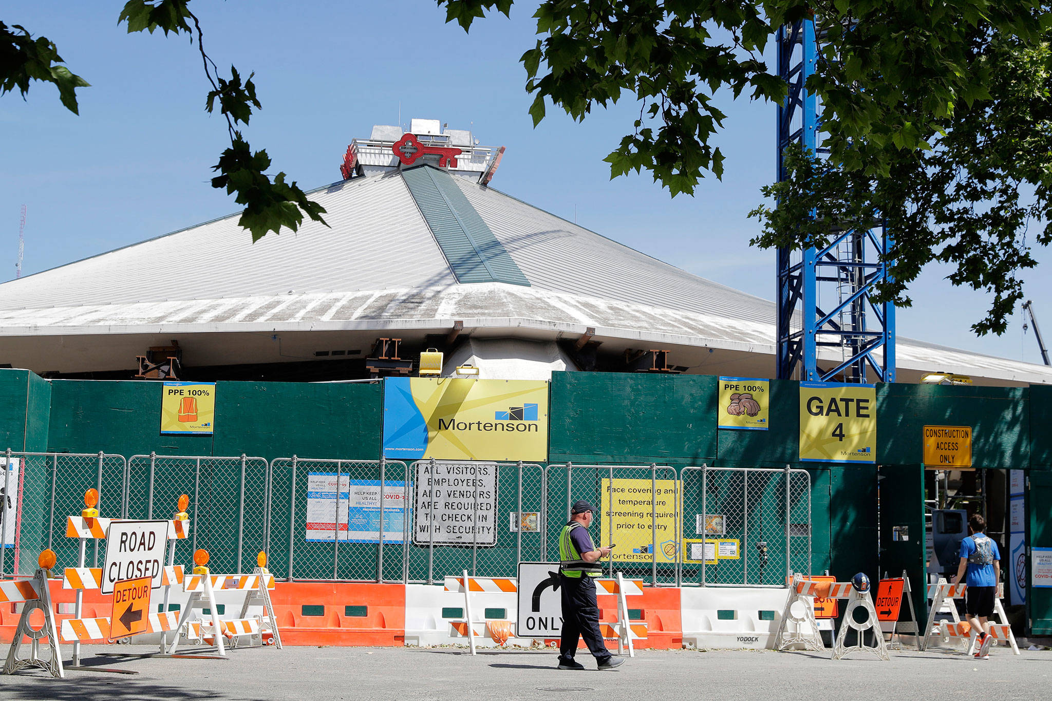 Amazon bought the naming rights to the former KeyArena, which will host a new NHL hockey team and the Storm, and will call the facility Climate Pledge Arena. (AP Photo/Ted S. Warren)