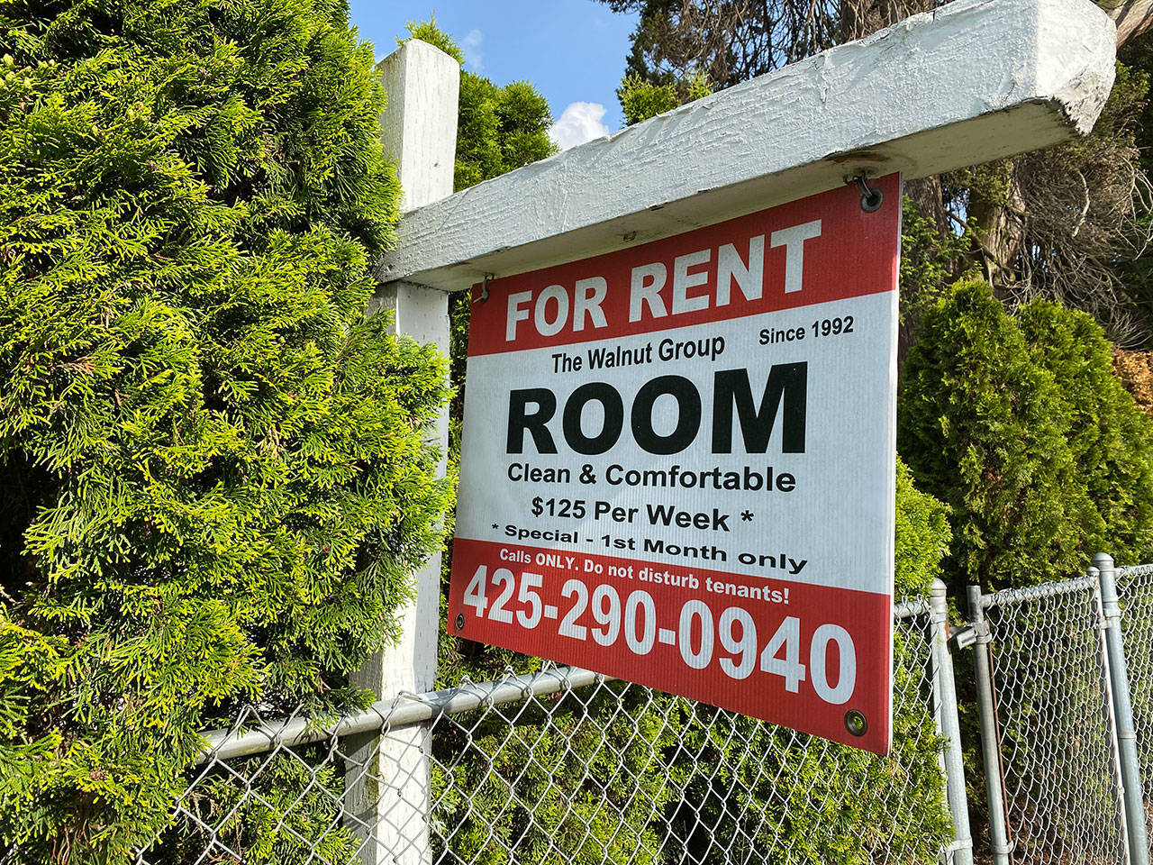 A rental sign seen in Everett on May 23. (Sue Misao / Herald file)