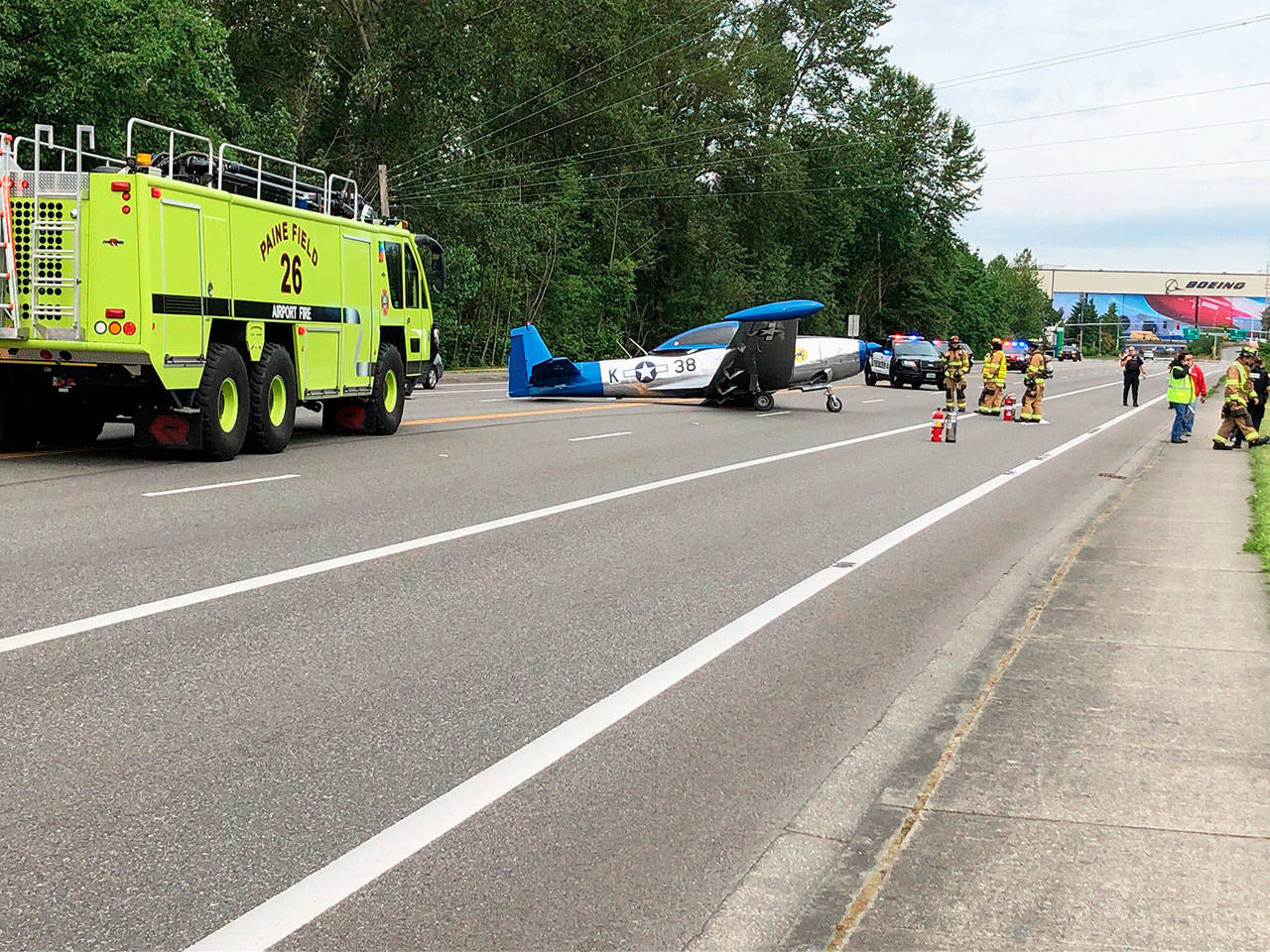 A small plane made an emergency landing on Airport Road Saturday morning. (Everett Police)