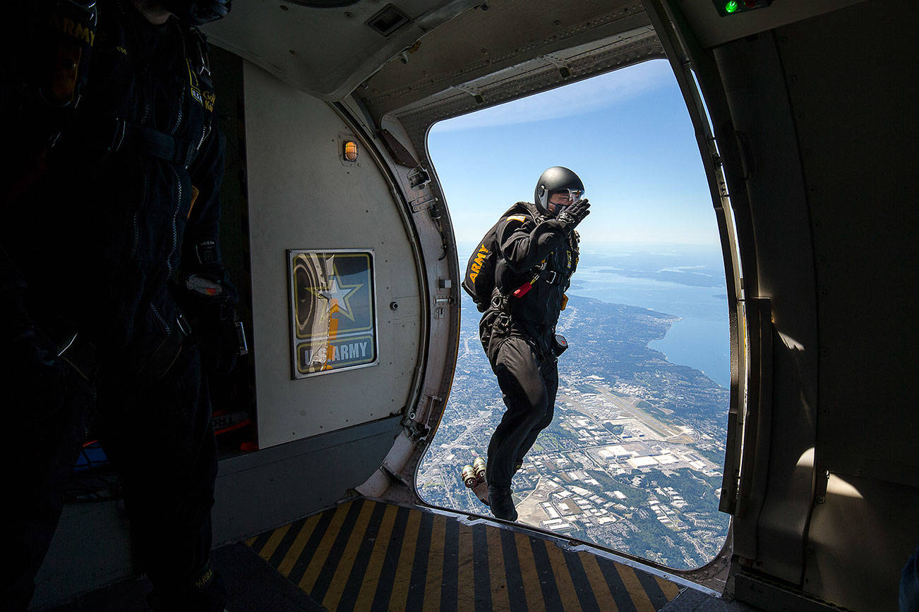 Army parachuters jump into Providence Medical Center Everett