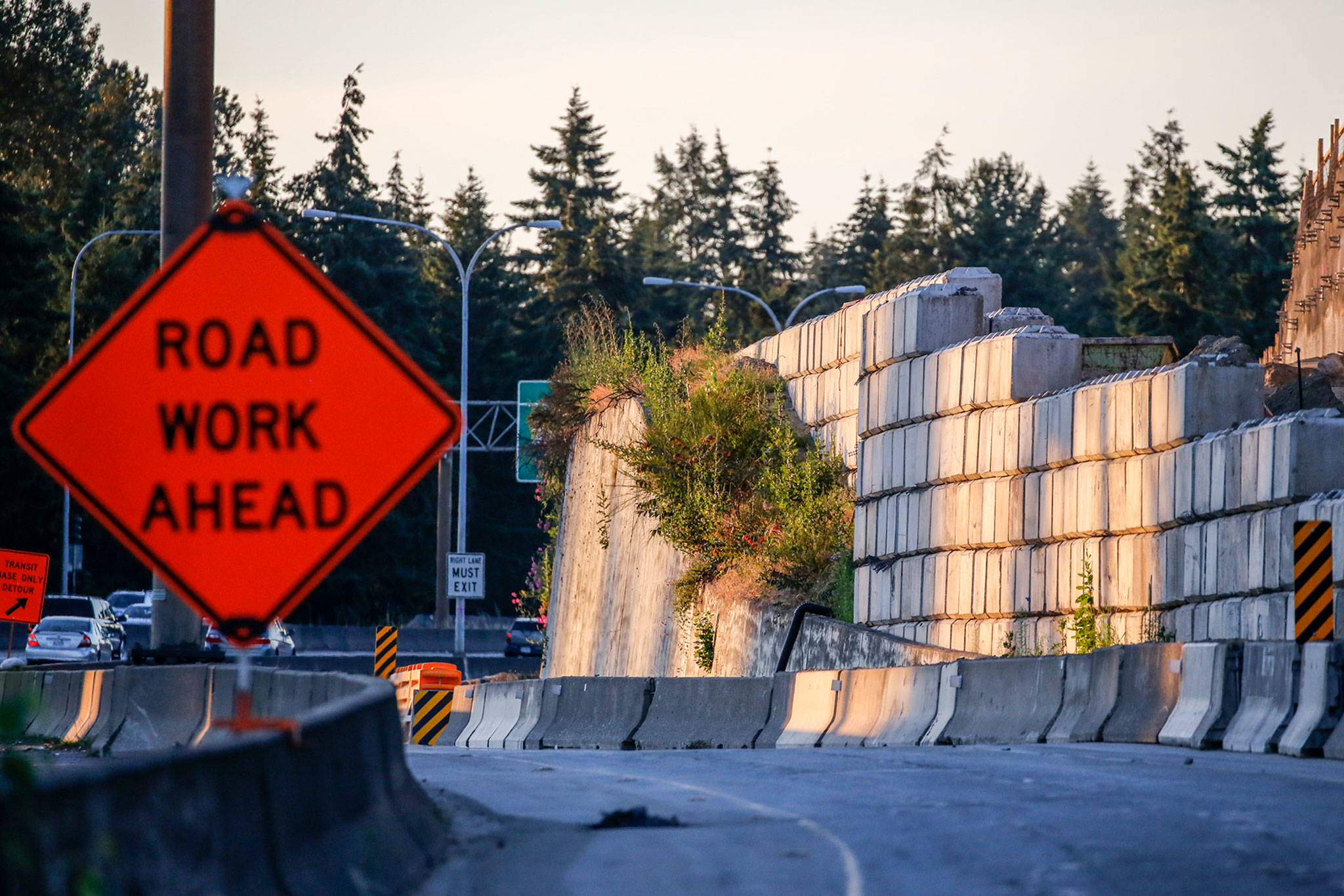 Retaining walls shore up the ground for the Sound Transit Link light rail’s Lynnwood extension in Shoreline. (Kevin Clark / The Herald)