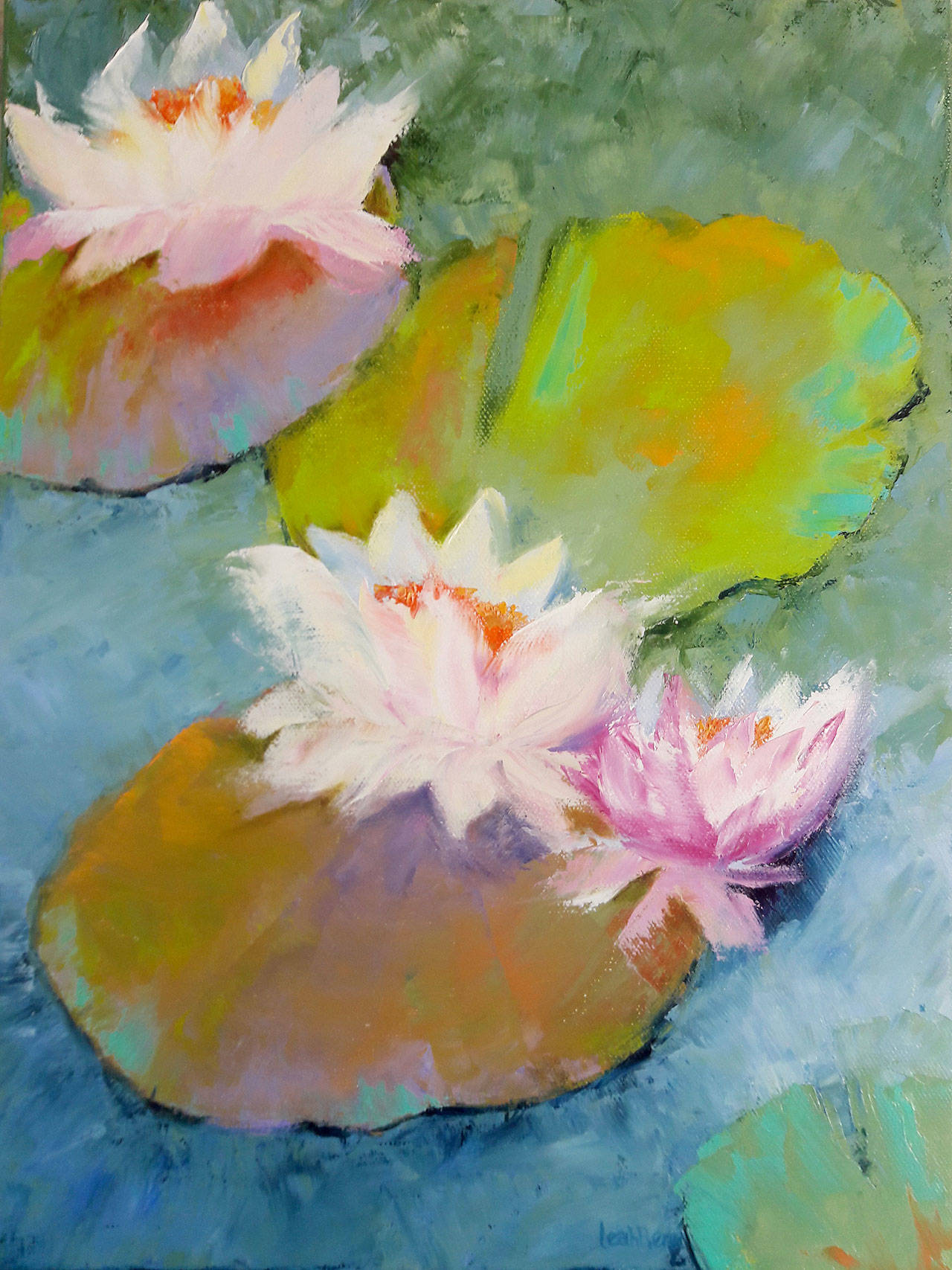 Gallery North’s “Silent Poetry” exhibit features paintings by Leah Rene Welch, including “Lilly Pad,” on display through July in Edmonds.