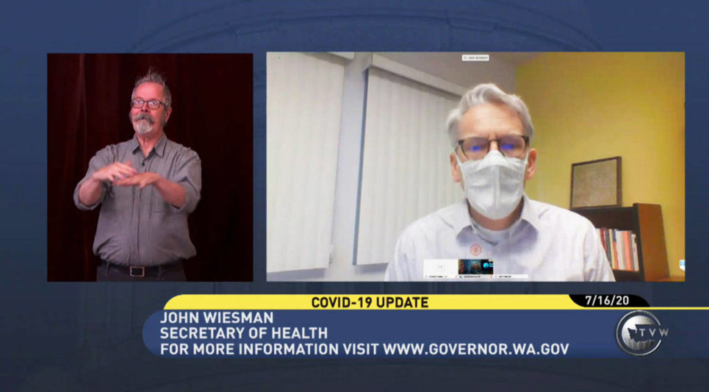 Washington State Secretary of Health John Wiesman said paying attention to social distancing is “a full-time job” during the governor’s press conference on COVID-19 on Thursday. (TVW)
