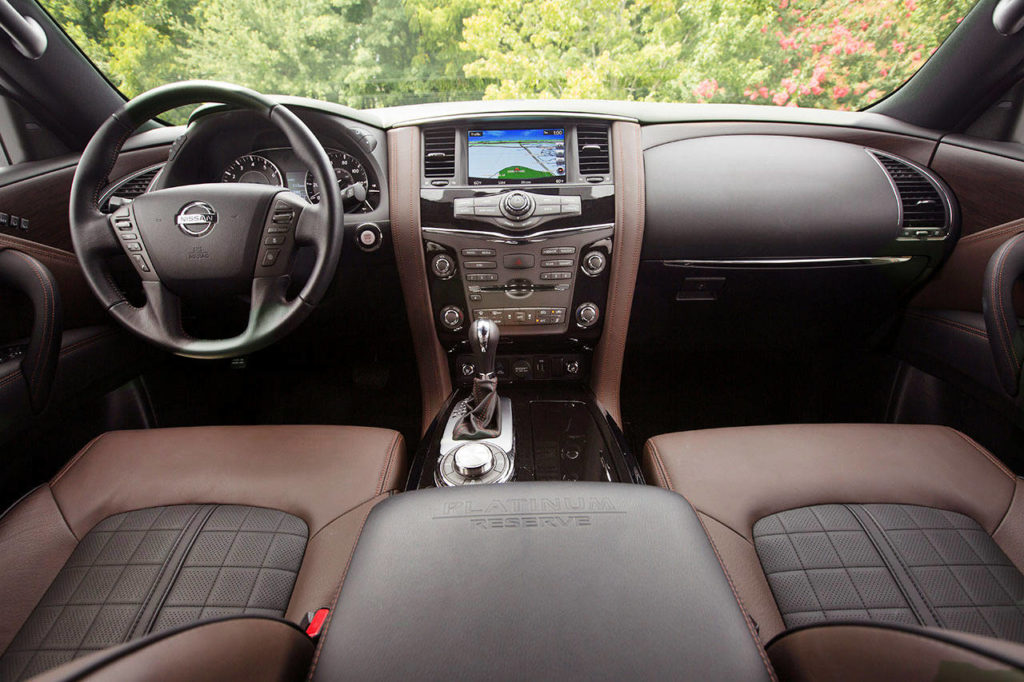 The 2020 Nissan Armada has a lavish interior. The top-tier Platinum Reserve version is shown here. (Manufacturer photo)
