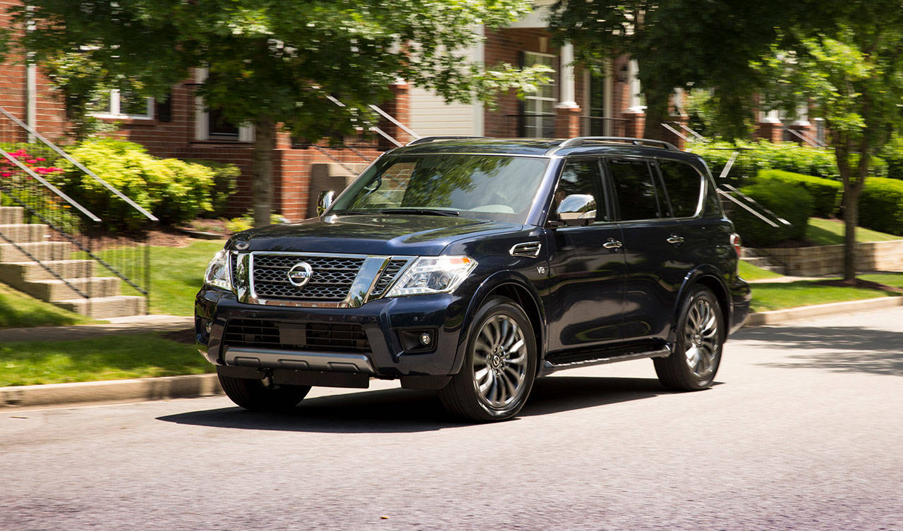The 2020 Nissan Armada full-size SUV is available in four grades: SV, SL, Platinum, and Platinum Reserve, with rear-wheel or four-wheel drive. (Manufacturer photo)