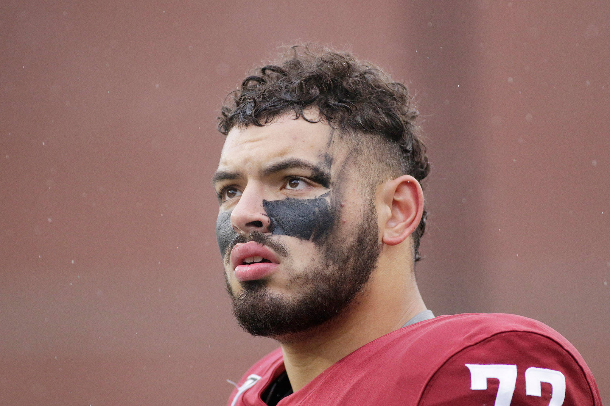 Washington State offensive lineman Abraham Lucas, an Archbishop Murphy alum, looks on during a game against Colorado on Oct. 19, 2019, in Pullman. (AP Photo/Young Kwak)