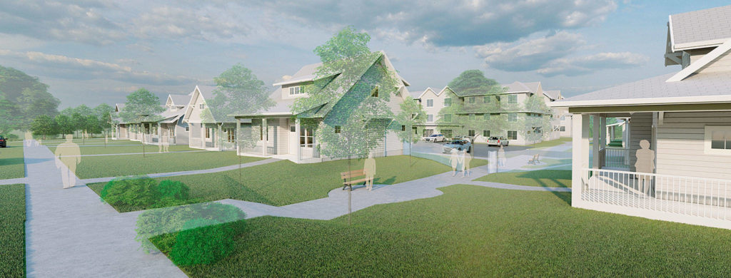 An artist’s rendering of plans for development of a three-acre playfield owned by Housing Hope in Everett. (Housing Hope) 20200724
