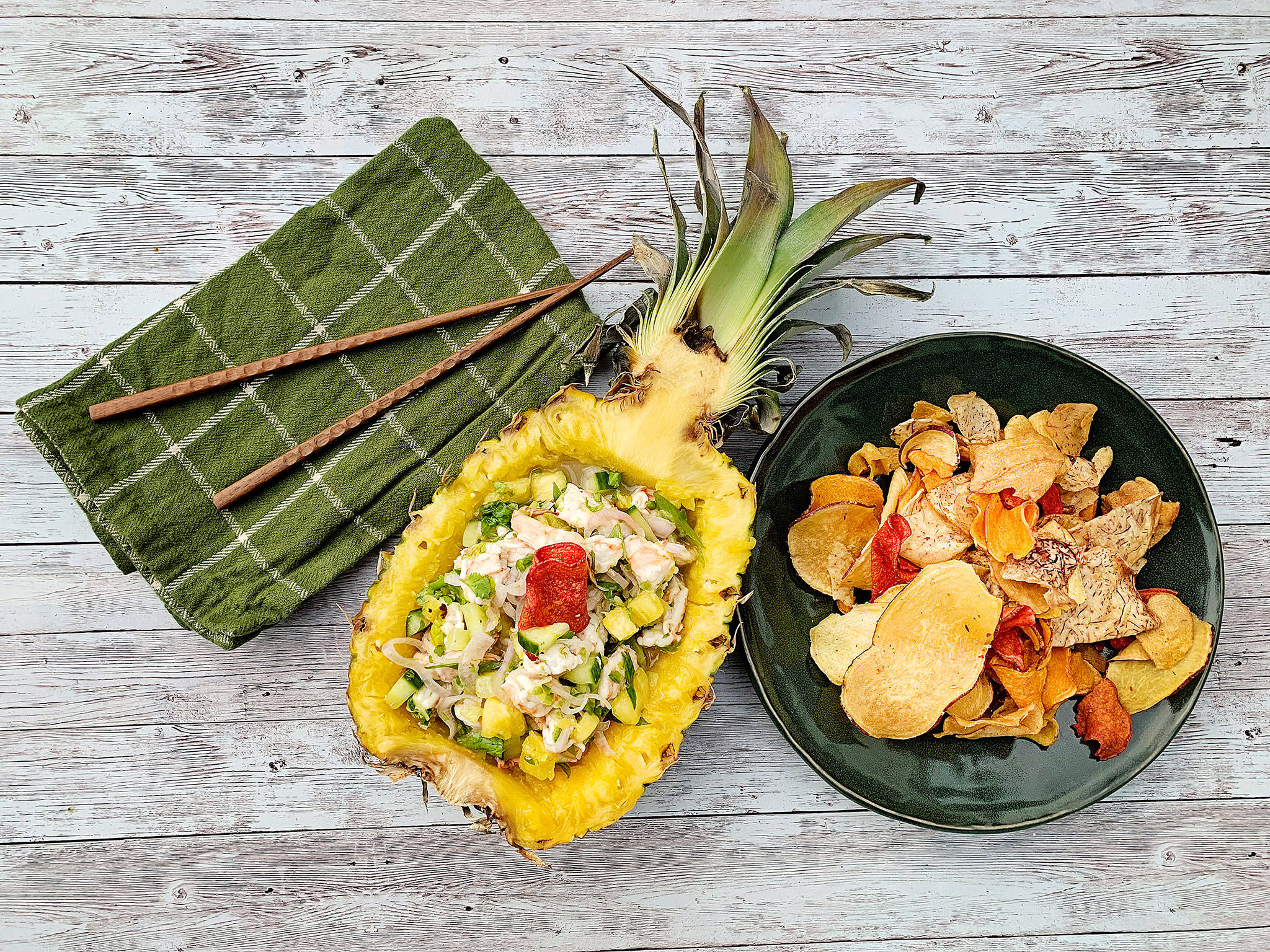 In pineapple shrimp ceviche, raw seafood — in this case, shrimp — is “cooked” with lime juice, so buying good-quality fresh shrimp is a key element of this recipe. (Lauren J. Mapp / The San Diego Union-Tribune)