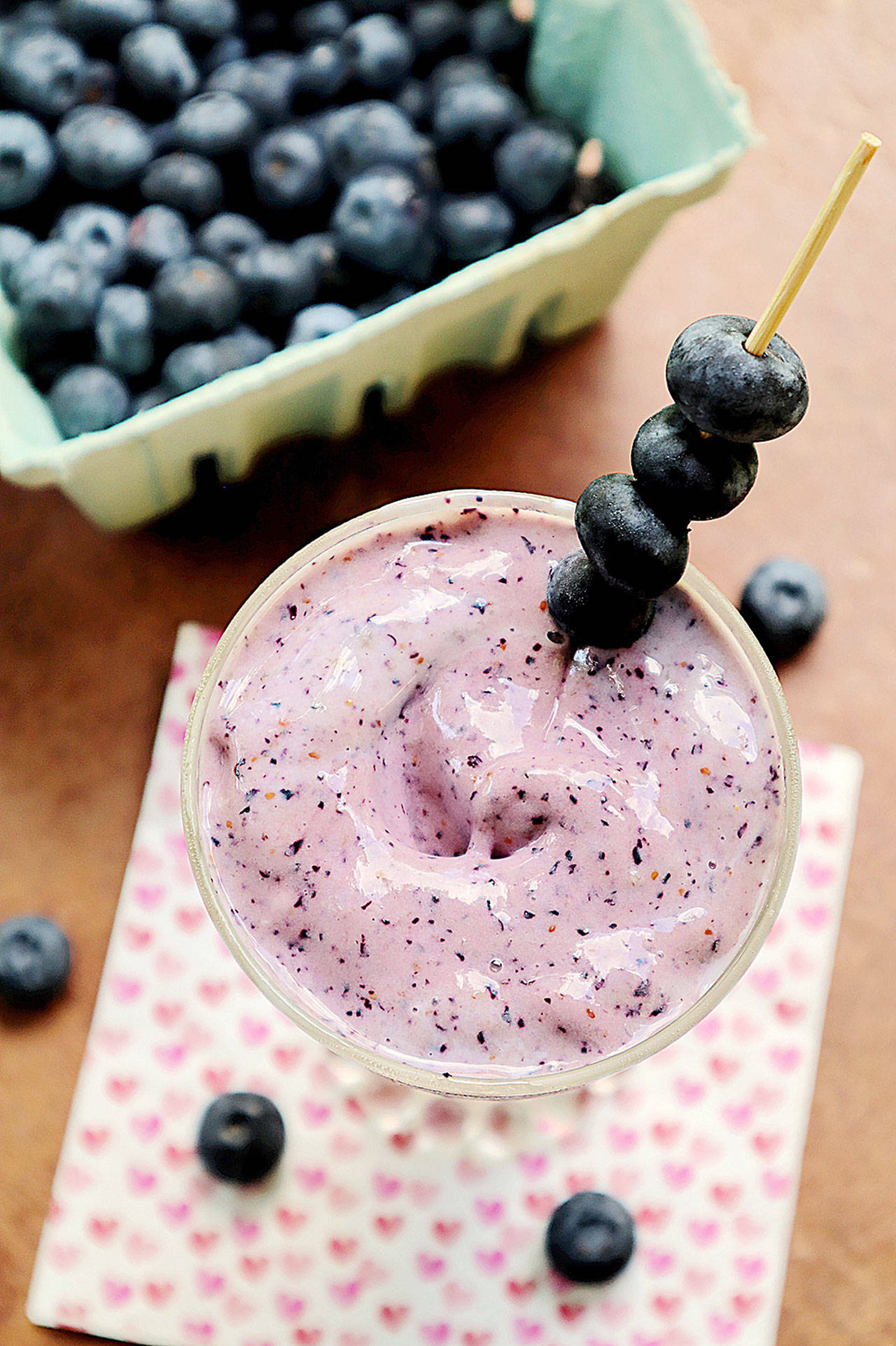 Frozen blueberries team up with banana and yogurt to make a refreshing summer smoothie. (Gretchen McKay / Pittsburgh Post-Gazette)