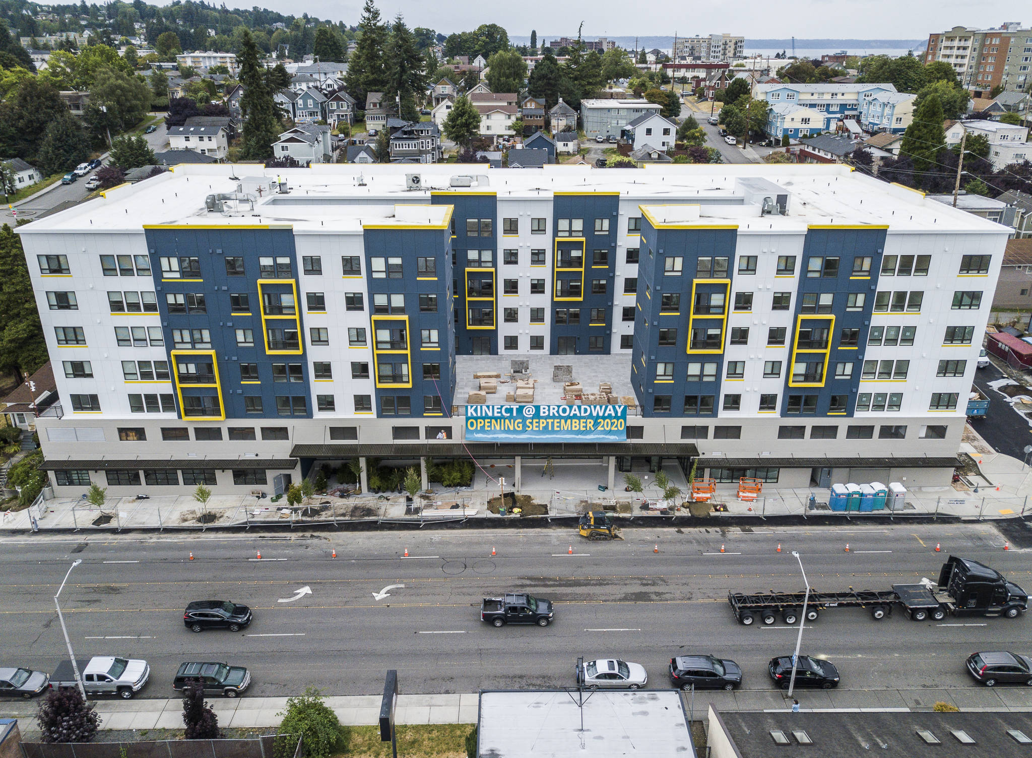 The nearly completed Kinect @ Broadway building in Everett is seen Thursday. (Olivia Vanni / The Herald)