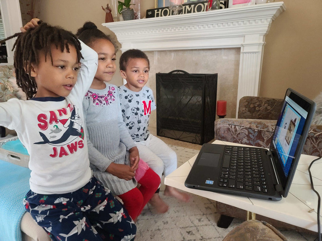 The online Early Childhood Education and Assistance Programhas helped Torry Hollimon keep his three children, Trace, 5, Torry-Tayana, 5, and Tristen, 3, engaged during the COVID-19 pandemic. (Torry Hollimon)
