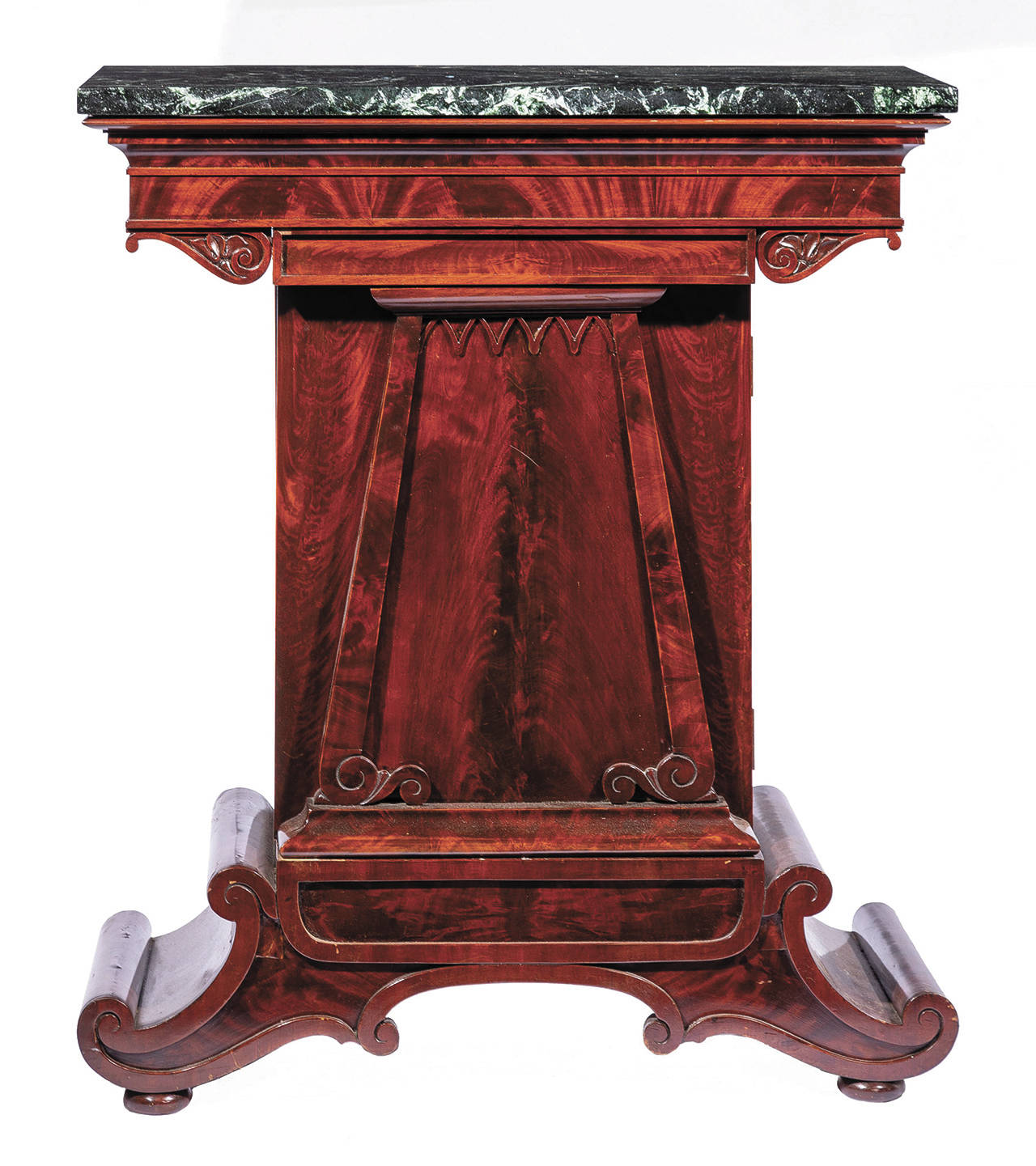 This is an antique mixing table that is 40 inches high and 36 inches wide. It is used to store liquor, mix drinks and become a serving table in a dining room. It sold for about $3,000. (Cowles Syndicate Inc.)