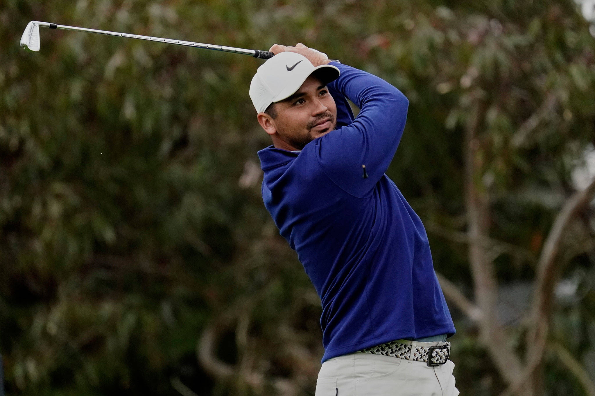 Jason Day watches his tee shot on the 10th hole during the first round of the PGA Championship on Aug. 6, 2020, at TPC Harding Park in San Francisco. (AP Photo/Jeff Chiu)